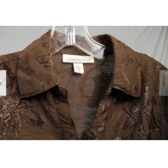 Coldwater Creek Brown Floral Artsy Crinkle Top S - Picture 5 of 5